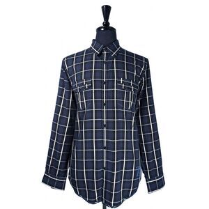 7 Diamonds Mens XL Plaid Shirt Black Blue White Cotton Button Up Long Sleeve